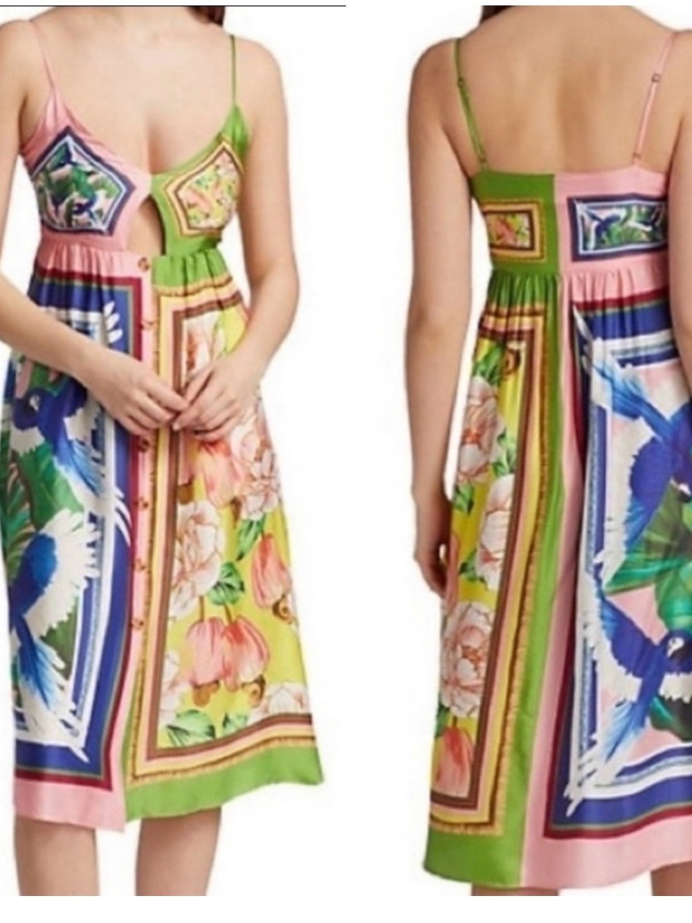 FARM Rio Scarf Floral Multicolor Spaghetti-Strap Midi Dress